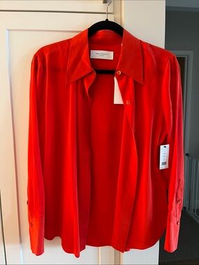 NWT EQUIPMENT Femme 'Leona' Silk Blouse in Fiery Red Med